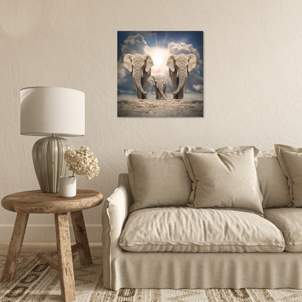 Aluart schilderij 'Elephant family on the road'